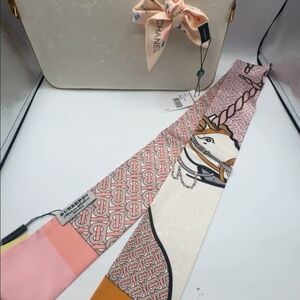 Fashion Monogram Print Pink and Cream Silk Scarf